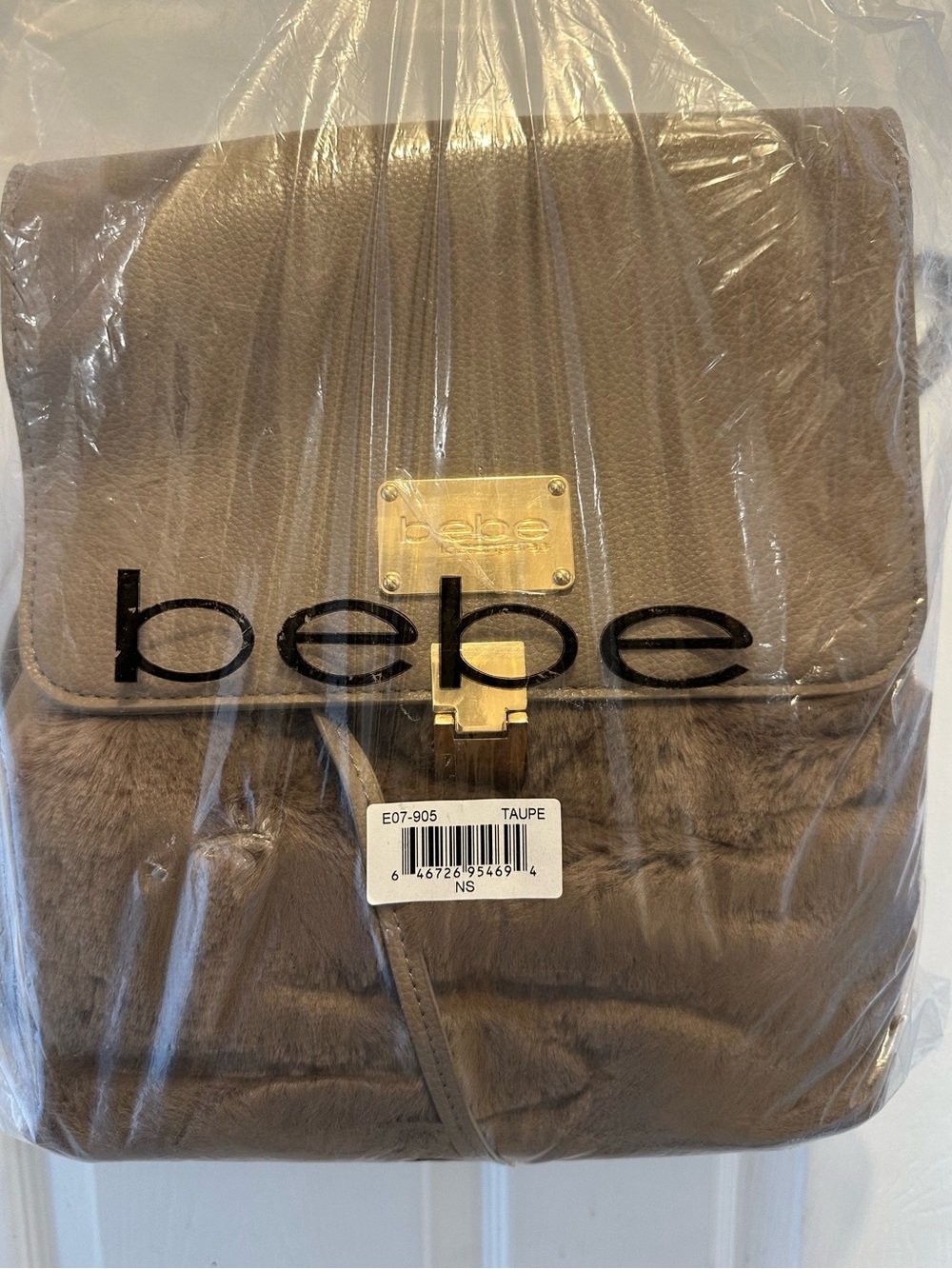 NWT BEBE Dorothea Faux Fur Backpack Taupe